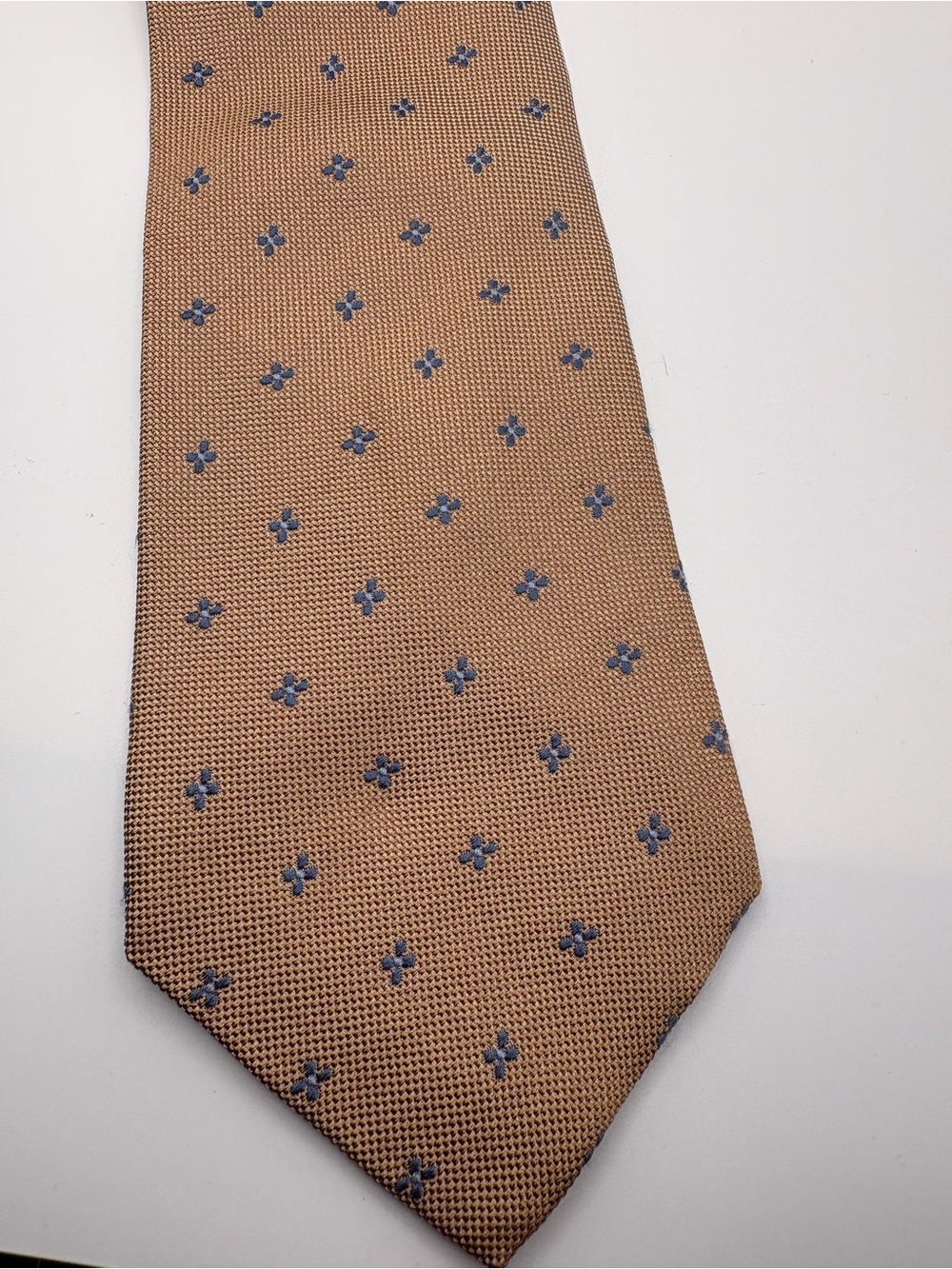 Frank Rostron Men’s 100% Silk Tie Tan/Brown Blue Geometric Floral Extra Long